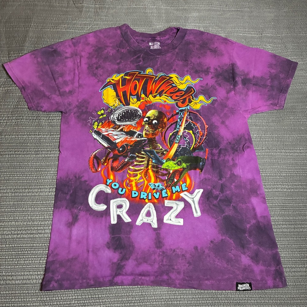 Broken Promises Hot‎ Wheels Tie Dye Shirt Mens Medium Purple You Drive Me Crazy